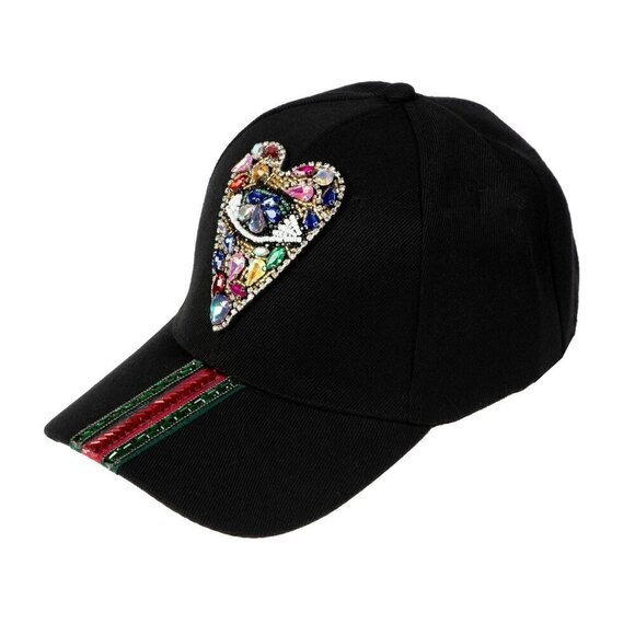Evil Eye Heart Striped Rhinestone Cap - Picture 2 of 8